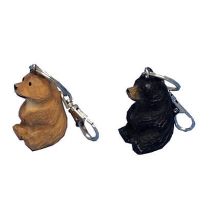 Hand carved wood bear keychains