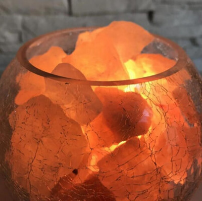 salt chunks in the clear glass bowl.