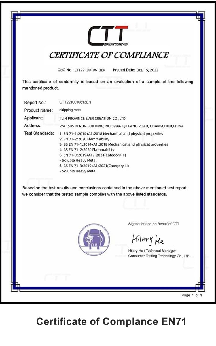 Certificate of Compliance EN71