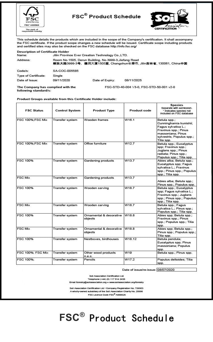 FSC Product Schedule