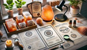 Official certification documents and compliance stamps for authentic Himalayan salt products