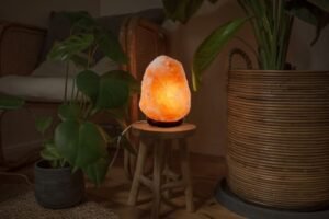 Salt night light enhancing a natural home decor setup