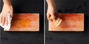 Demonstration of proper cleaning and maintenance techniques for pink Himalayan salt blocks
