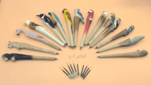 Wooden carving pens in a creative campaign setup